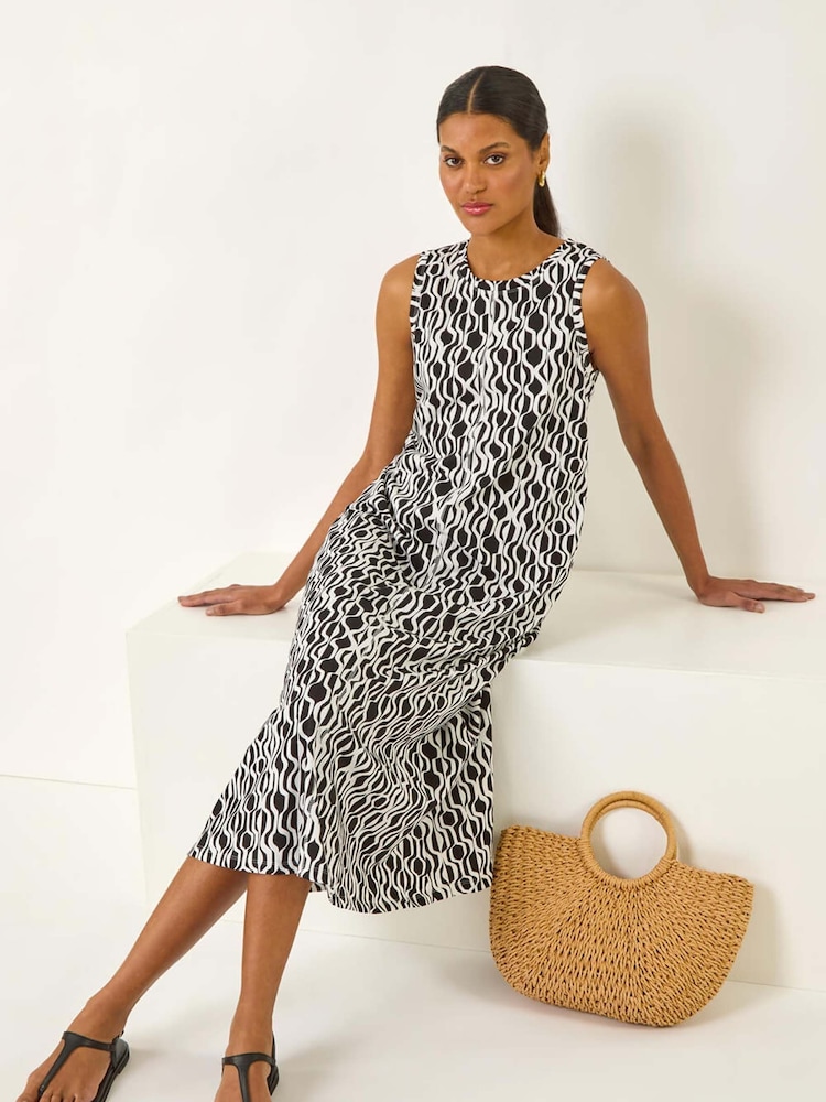 Negro - Roman Geo Print Pocket Midi Dress - Imagen 1 de 5 Negro - Roman Geo Print Pocket Midi Dress - Imagen 1 de 5