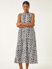 Roman Black Geo Print Pocket Midi Dress - Image 2 of 5