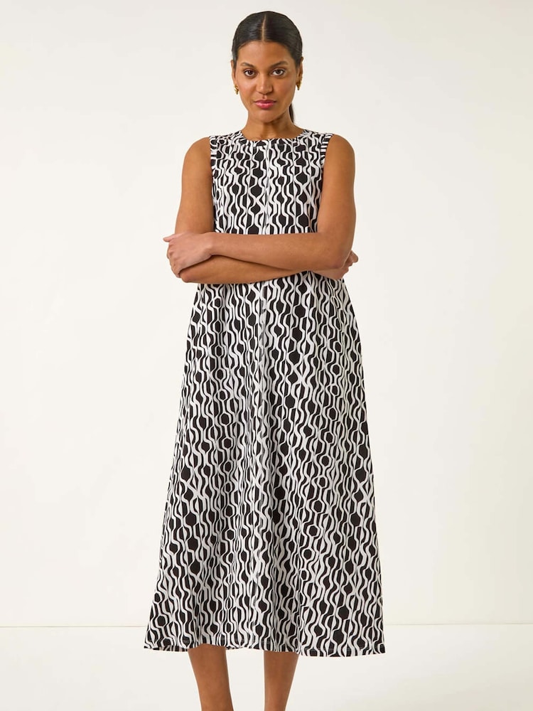 Roman Black Geo Print Pocket Midi Dress - Image 2 of 5