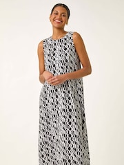 Roman Black Geo Print Pocket Midi Dress - Image 4 of 5