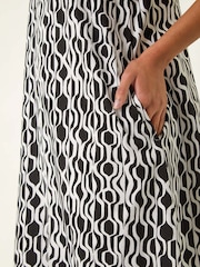 Roman Black Geo Print Pocket Midi Dress - Image 5 of 5