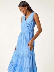 Azul - Vestido Midi com decote em V e bordado Roman - Imagem 1 de 5