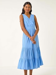 Azul - Vestido Midi com decote em V e bordado Roman - Imagem 2 de 5