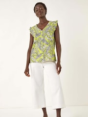 Roman Green Tropical Print Frill Sleeve Vest - Image 2 of 5