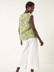 Roman Green Tropical Print Frill Sleeve Vest - Image 3 of 5