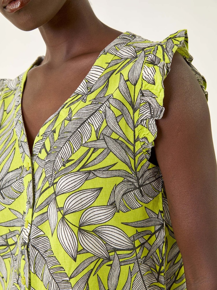 Roman Green Tropical Print Frill Sleeve Vest - Image 5 of 5