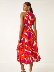 Roman Pink Floral Print Frill Wrap Midi Dress - Image 3 of 5