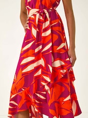 Roman Pink Floral Print Frill Wrap Midi Dress - Image 5 of 5