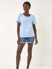 Roman Blue Floral Print Pearl Detail T-Shirt - Image 2 of 5