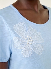 Roman Blue Floral Print Pearl Detail T-Shirt - Image 5 of 5