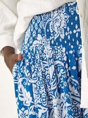 Roman Blue Printed Shirred Wide Leg Trousers - Image 5 of 5