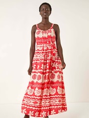 Roman Red Shell Print Strap Maxi Dress - Image 1 of 5