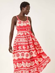 Roman Red Shell Print Strap Maxi Dress - Image 4 of 5