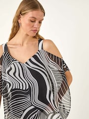 Roman Black Mono Print Cold Shoulder Blouse - Image 1 of 5