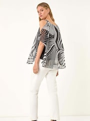 Roman Black Mono Print Cold Shoulder Blouse - Image 3 of 5