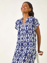 Roman Blue Print Linen Mix Shift Dress - Image 1 of 5