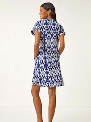 Roman Blue Print Linen Mix Shift Dress - Image 3 of 5