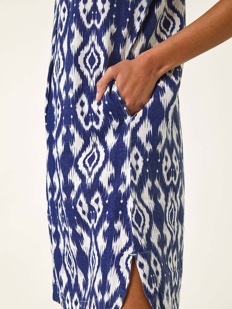 Roman Blue Print Linen Mix Shift Dress - Image 5 of 5