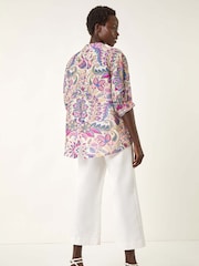 Roman Pink Floral Print V-Neck Blouse - Image 3 of 5