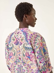Roman Pink Floral Print V-Neck Blouse - Image 4 of 5