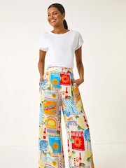 Roman Multi Sunshine Print Wide Leg Palazzo Trousers - Image 2 of 5