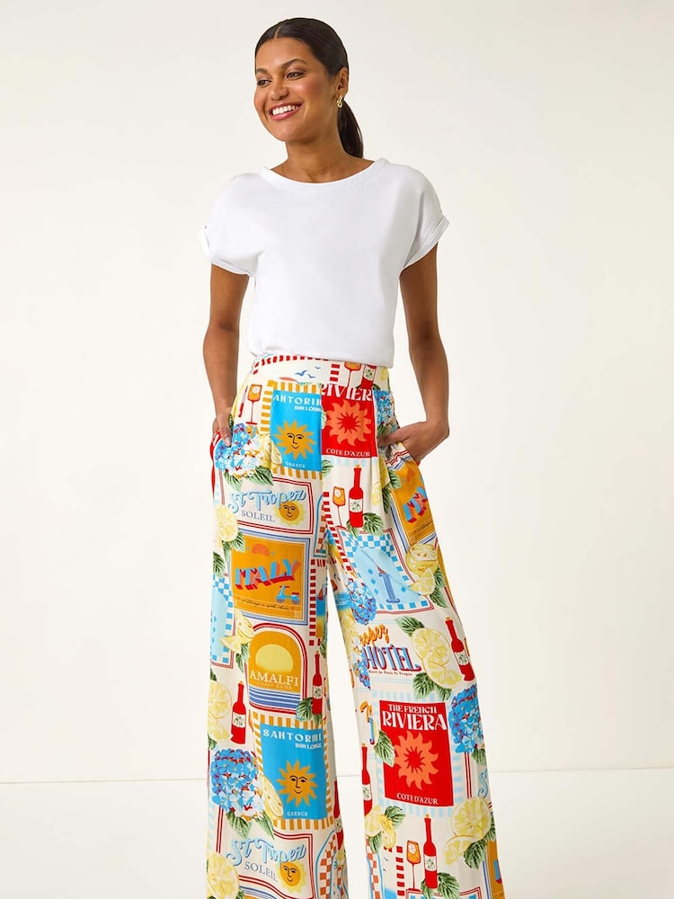 Roman Multi Sunshine Print Wide Leg Palazzo Trousers - Image 2 of 5