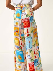 Roman Multi Sunshine Print Wide Leg Palazzo Trousers - Image 3 of 5