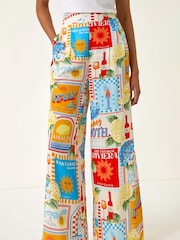 Roman Multi Sunshine Print Wide Leg Palazzo Trousers - Image 4 of 5