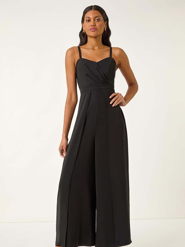Roman Black Pleated Bardot Jumpsuit - Image 2 of 5 Roman Black Pleated Bardot Jumpsuit - Image 2 of 5