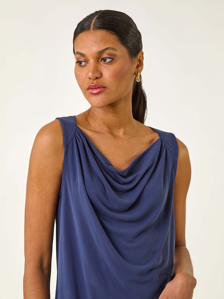 Roman Blue Cowl Neck Stretch Top - Image 1 of 5 Roman Blue Cowl Neck Stretch Top - Image 1 of 5