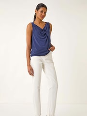 Roman Blue Cowl Neck Stretch Top - Image 2 of 5