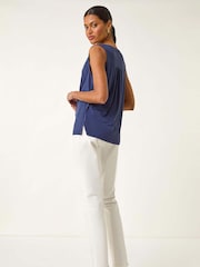 Roman Blue Cowl Neck Stretch Top - Image 3 of 5