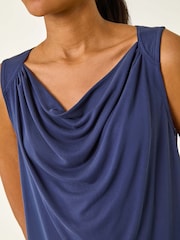 Roman Blue Cowl Neck Stretch Top - Image 4 of 5