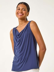Roman Blue Cowl Neck Stretch Top - Image 5 of 5