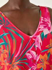 Roman Red Tropical Print V-Neck Button Camisole Top - Image 5 of 5