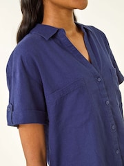 Roman Blue Linen Mix Collared Blouse - Image 5 of 5