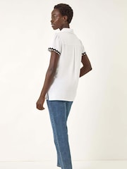 Roman White Linen Mix Contrast Trim Button Shirt - Image 3 of 5