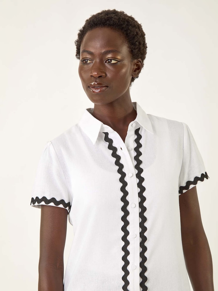 Roman White Linen Mix Contrast Trim Button Shirt - Image 5 of 5