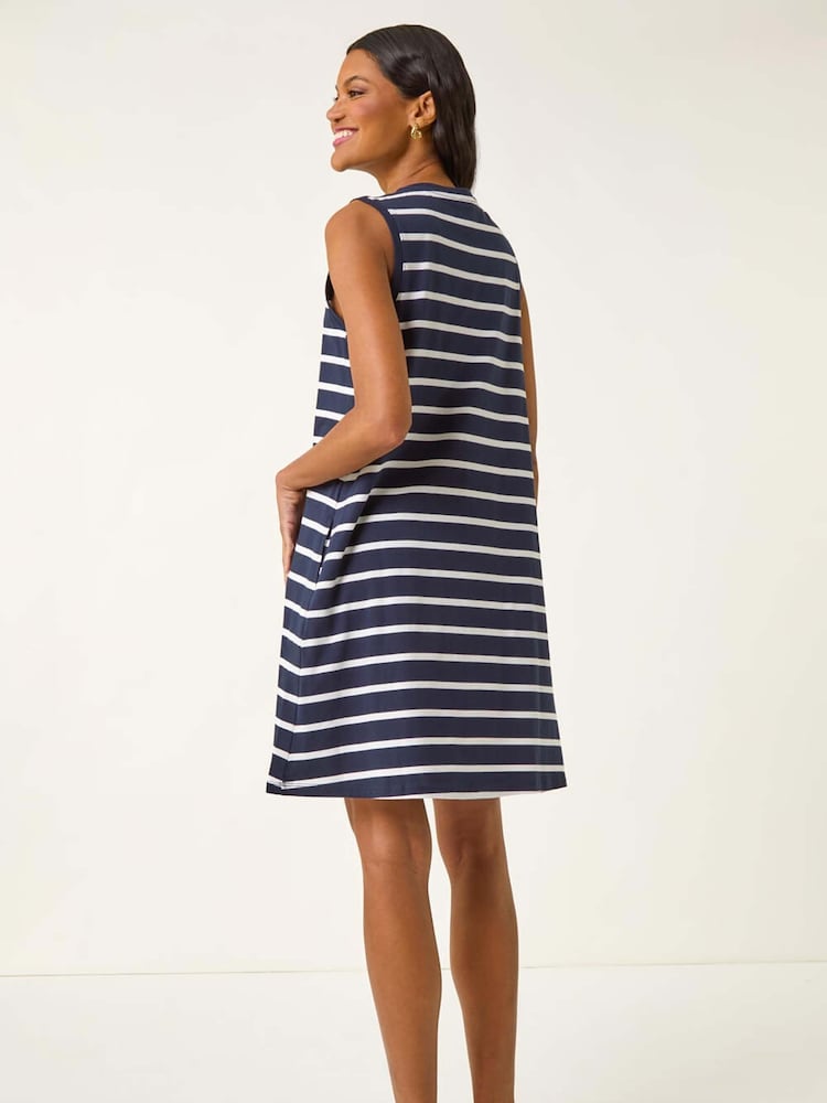 Roman Blue Stripe Jersey A-Line Dress - Image 2 of 5