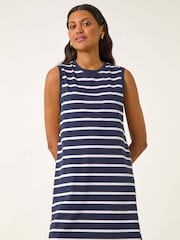 Roman Blue Stripe Jersey A-Line Dress - Image 3 of 5
