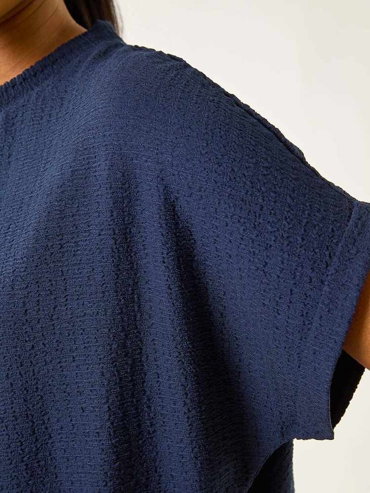 Roman Blue Textured Crepe Stretch Boxy T-Shirt - Image 5 of 5 Roman Blue Textured Crepe Stretch Boxy T-Shirt - Image 5 of 5