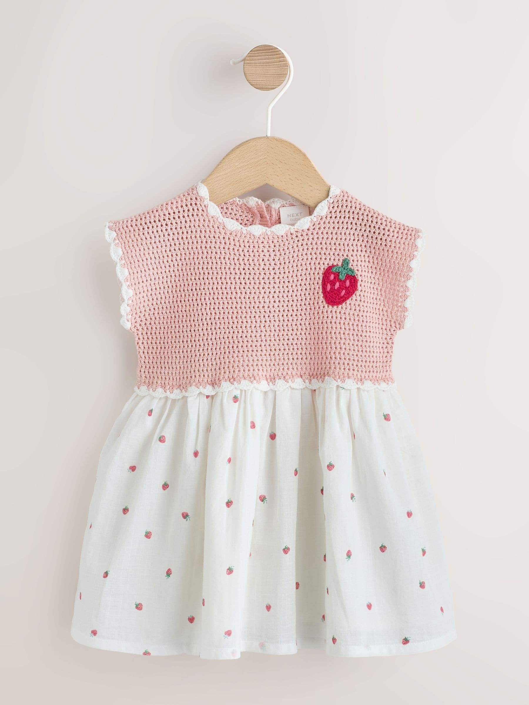 【新品未使用】ルイスドッグStrawberry Dress/Sサイズ Buy Pink Strawberry Crochet Baby Knitted Twofer Dress (0mths-2yrs