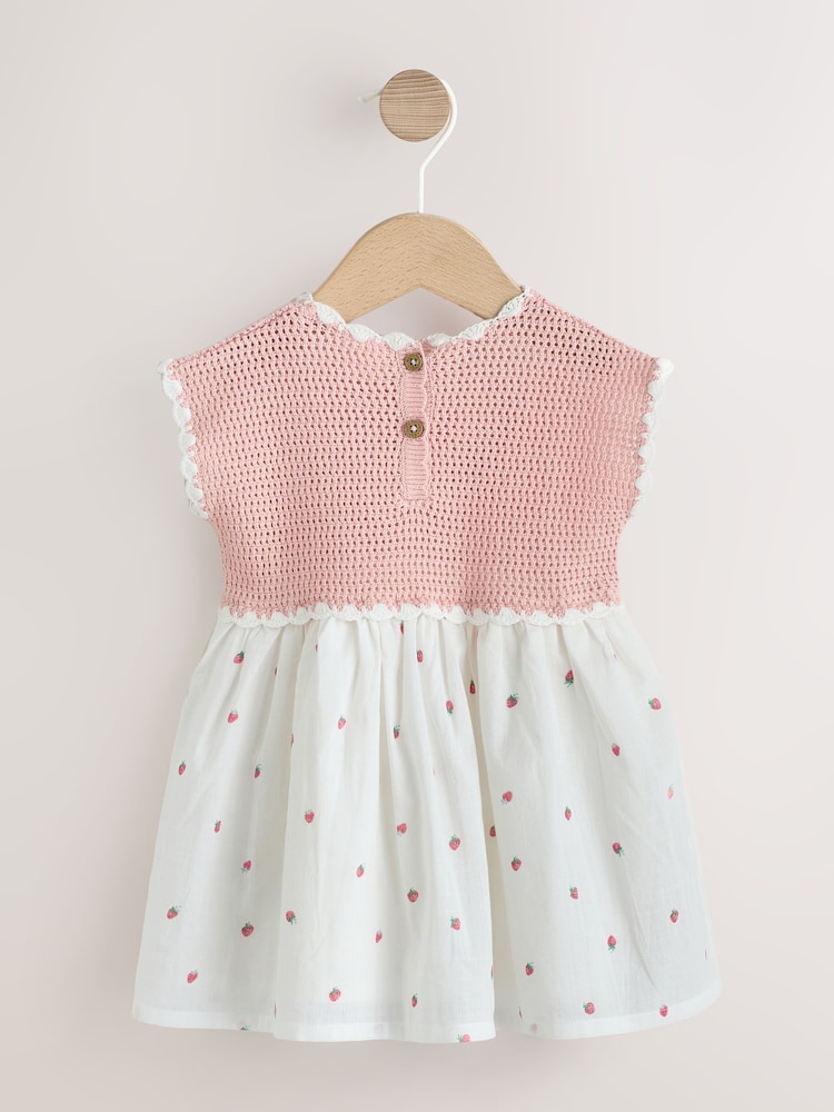 Buy Pink Strawberry Crochet Baby Knitted Twofer Dress (0mths-2yrs) from  Next USA