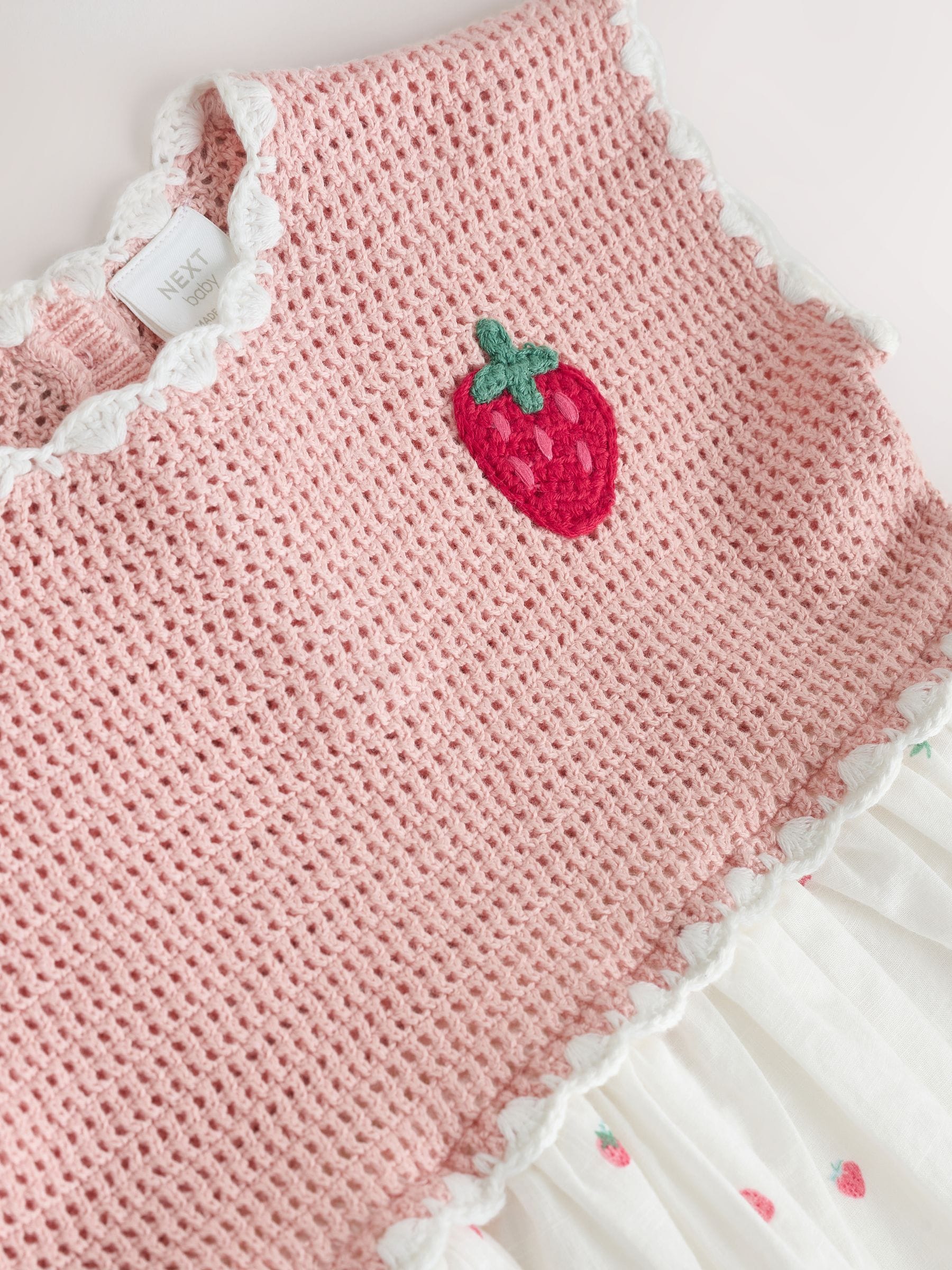 Buy Pink Strawberry Crochet Baby Knitted Twofer Dress (0mths-2yrs