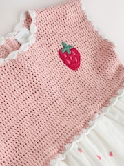 Pink Strawberry Crochet - Rochie Bebeluși tricotată Twofer (0m-2ani) - Imaginea 9 din 10