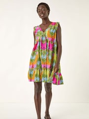 Roman Pink Leaf Print Frilled Smock Dress - Image 2 of 5