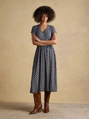 Joules Nia Navy Short Sleeve Jersey Midi Dress - Image 1 of 8