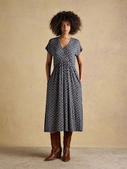 Joules Nia Navy Short Sleeve Jersey Midi Dress - Image 5 of 8