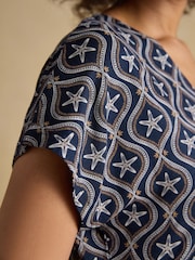 Joules Nia Navy Short Sleeve Jersey Midi Dress - Image 6 of 8