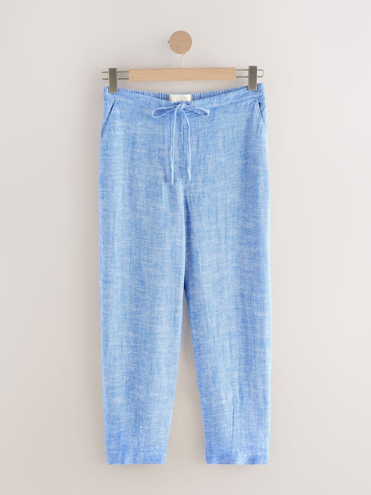 샴브레이 블루 - 리넨 Blend 배럴 레그 바지 - 3의 이미지 1 샴브레이 블루 - 리넨 Blend 배럴 레그 바지 - 3의 이미지 1